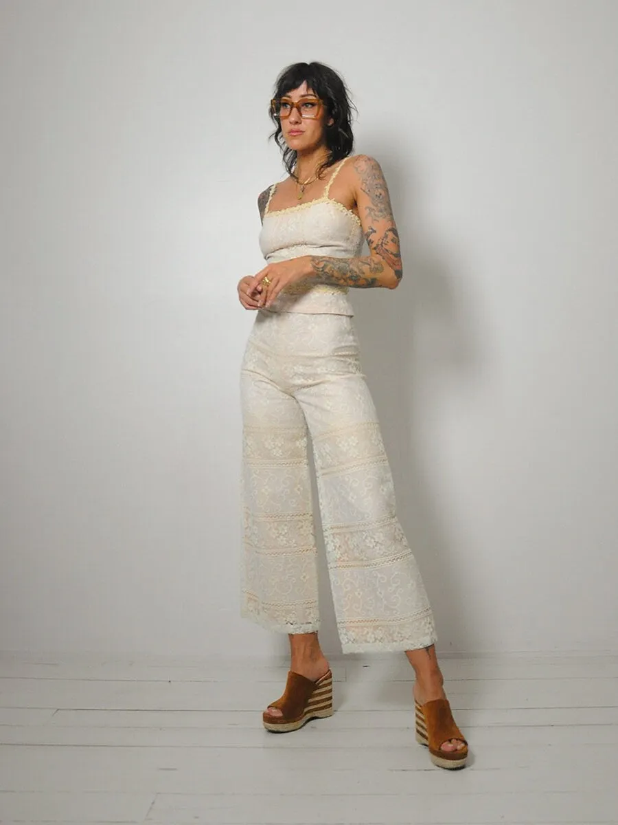 1960's Joseph Magnin Crochet Lace Pants Set