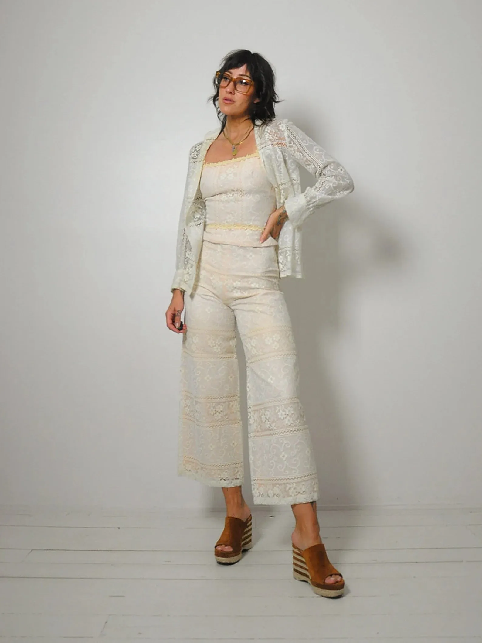 1960's Joseph Magnin Crochet Lace Pants Set