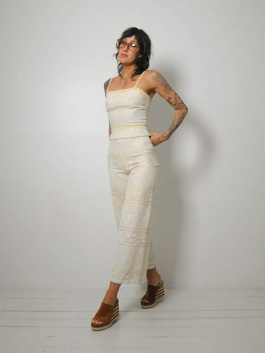 1960's Joseph Magnin Crochet Lace Pants Set