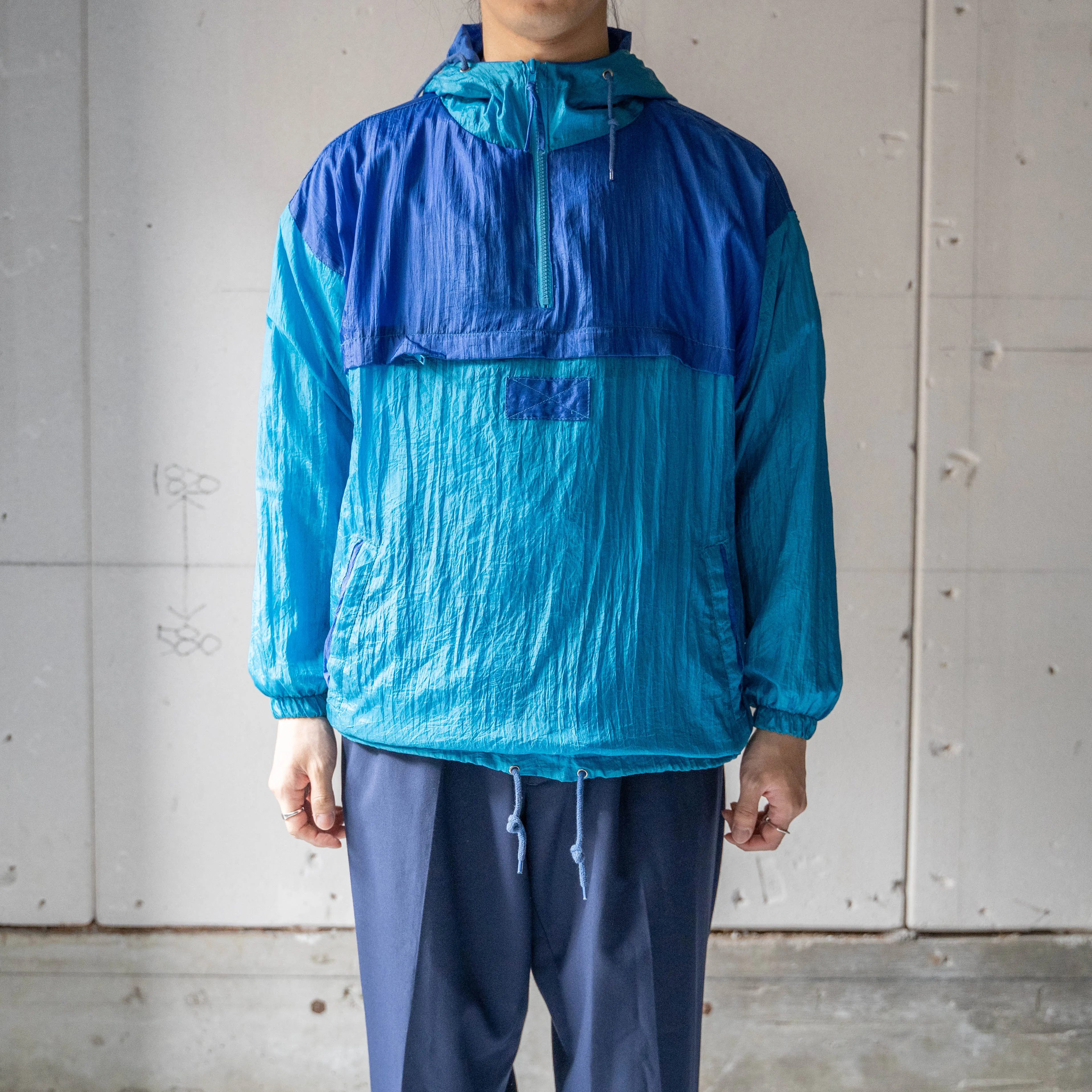 1980-90s 2tone blue nylon anorak parka