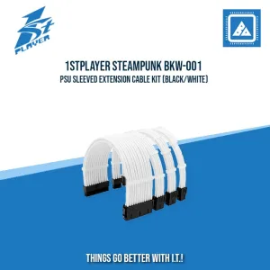 1STPLAYER STEAMPUNK BKW-001 PSU SLEEVED EXTENSION CABLE KIT (BLACK/WHITE)