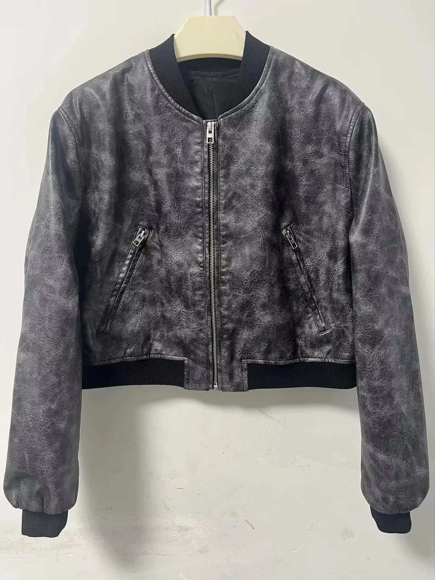 Advbridge Street Fashion Short Slim-fit PU Leather Zipper Jacket,Women's Autumn New Stand Collar Locomotive Clothing, Pilot Leather Jacket