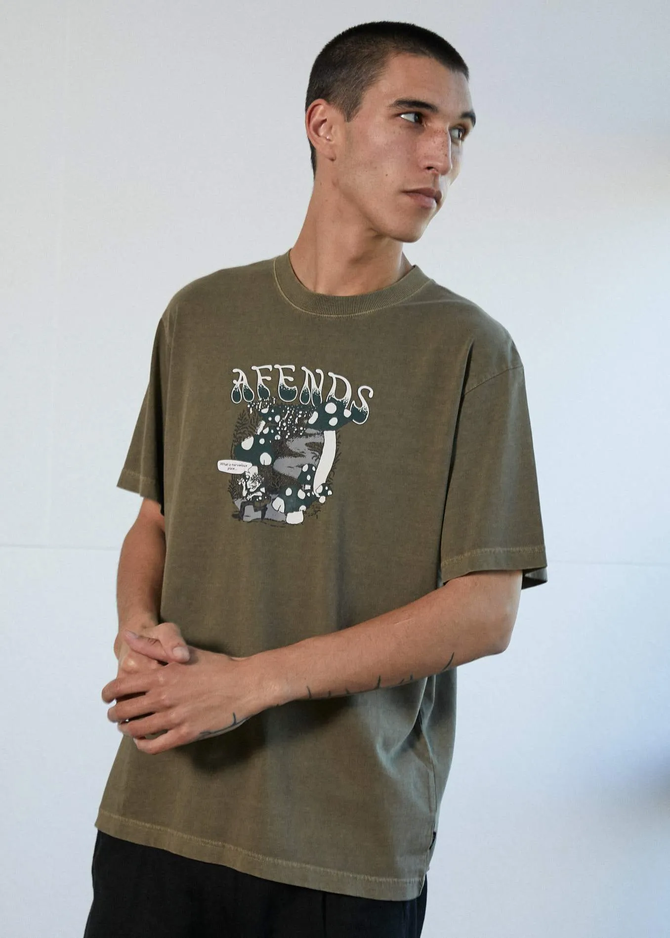 Afends Mens Kaleidoscope - Retro Fit Tee - Covert Green