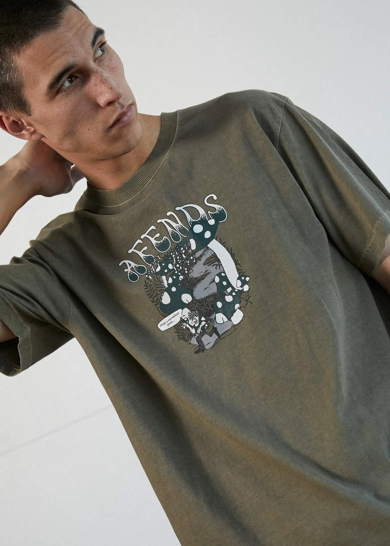 Afends Mens Kaleidoscope - Retro Fit Tee - Covert Green