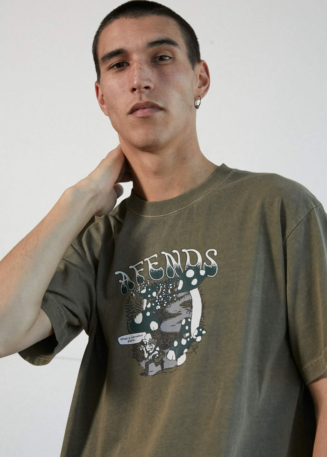 Afends Mens Kaleidoscope - Retro Fit Tee - Covert Green