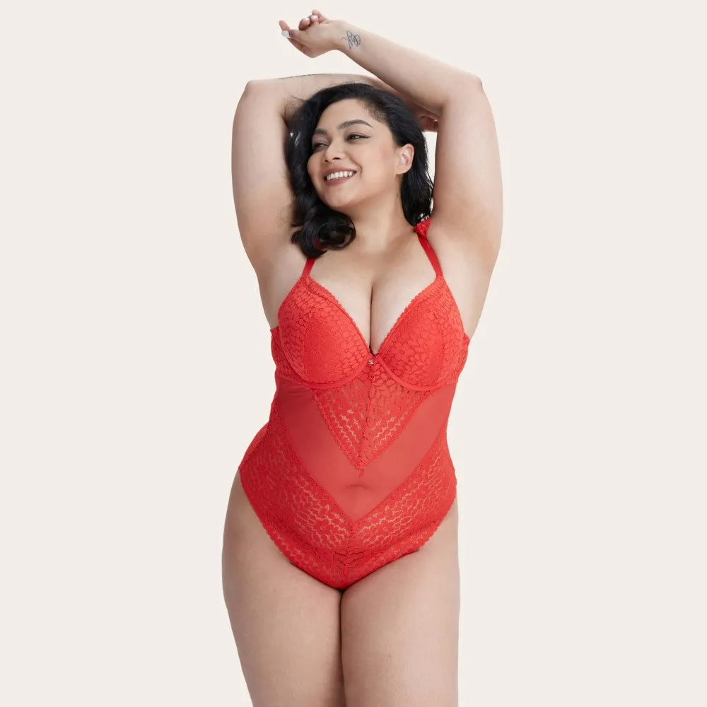 AMINA Lace Push-up Bodysuit Red Sexy Lingerie