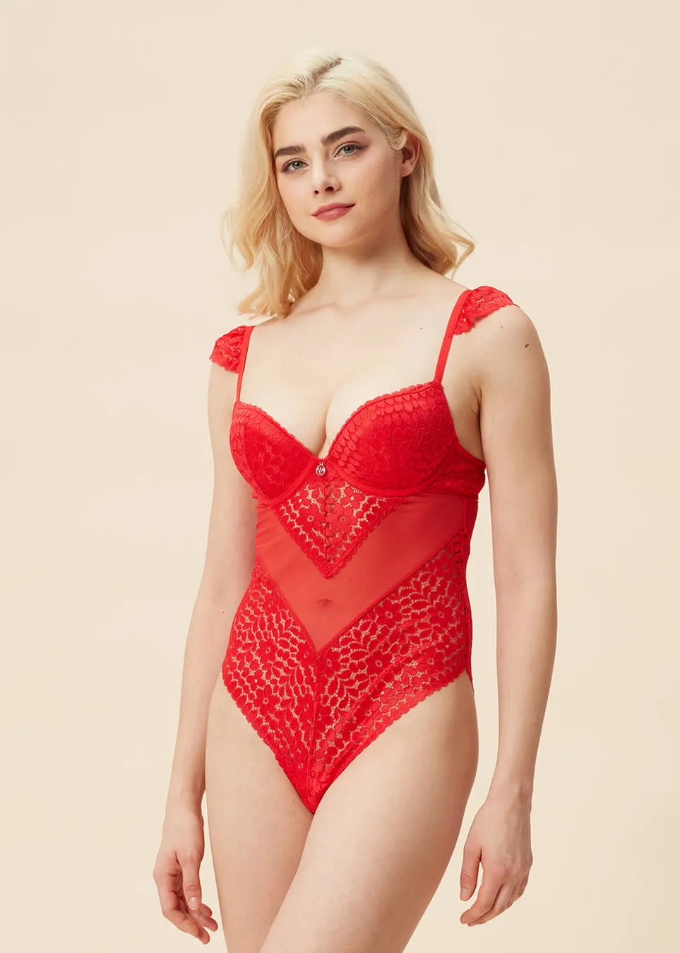 AMINA Lace Push-up Bodysuit Red Sexy Lingerie