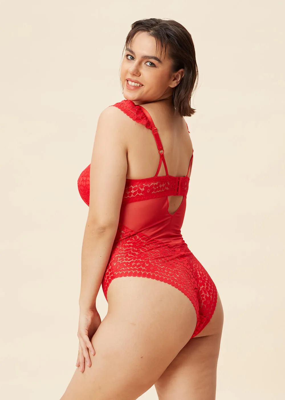 AMINA Lace Push-up Bodysuit Red Sexy Lingerie