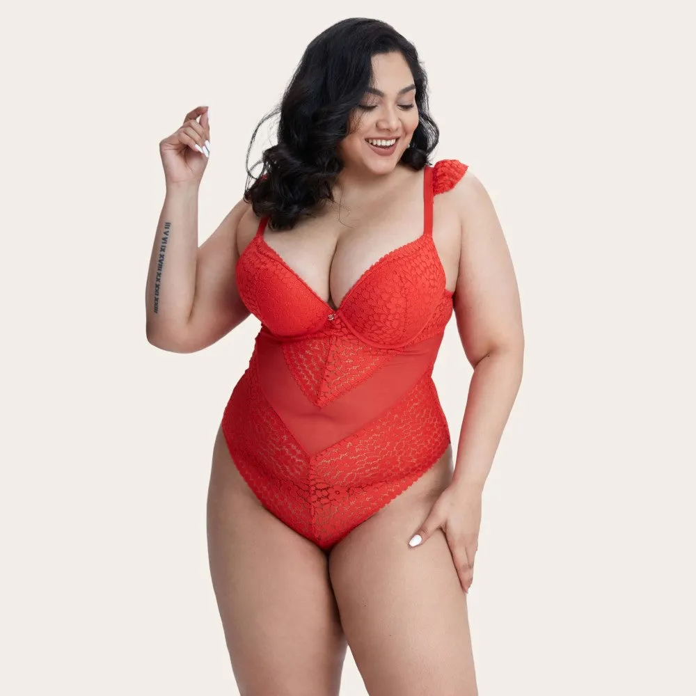 AMINA Lace Push-up Bodysuit Red Sexy Lingerie