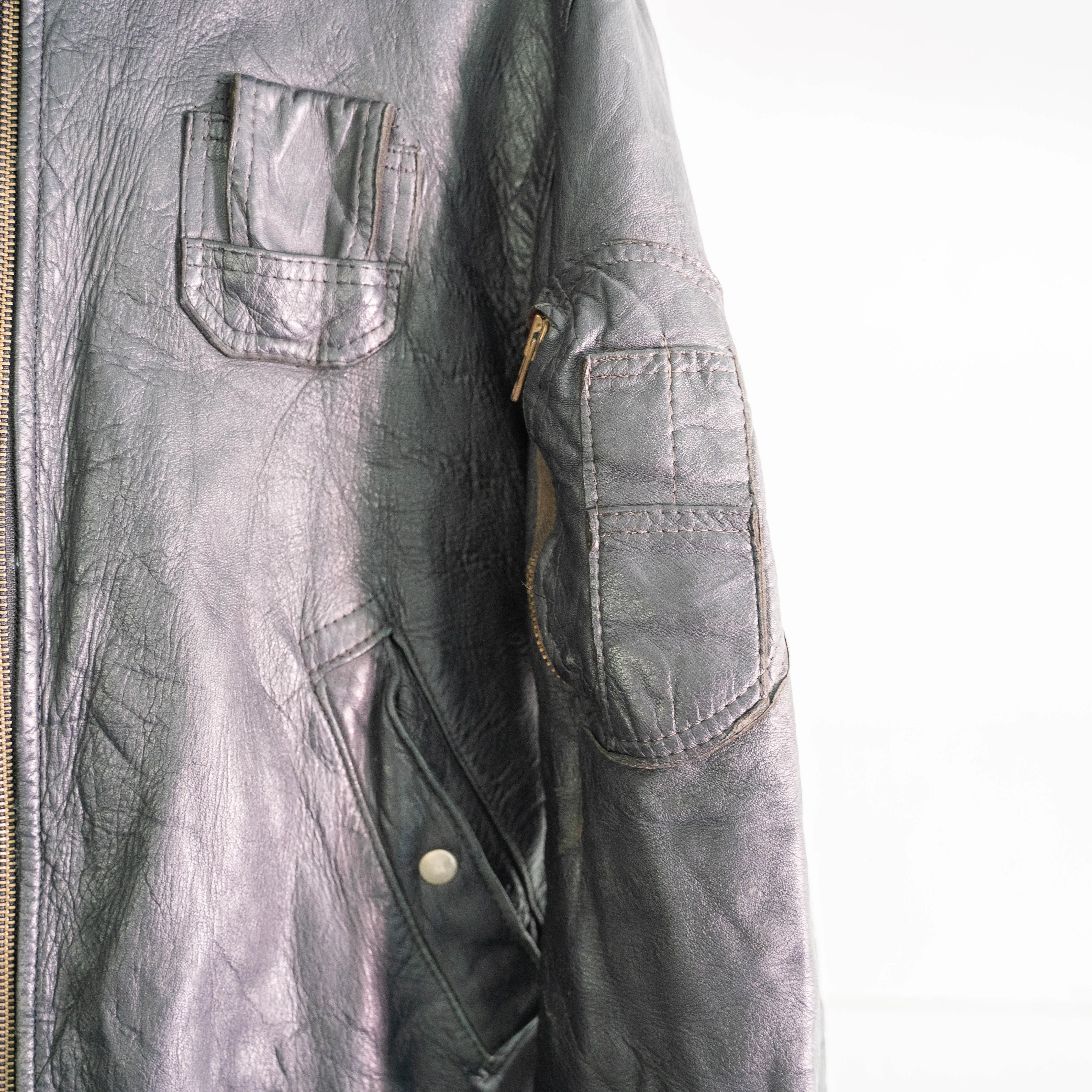around 1970s French military pilot type leather jacket 'with fur'