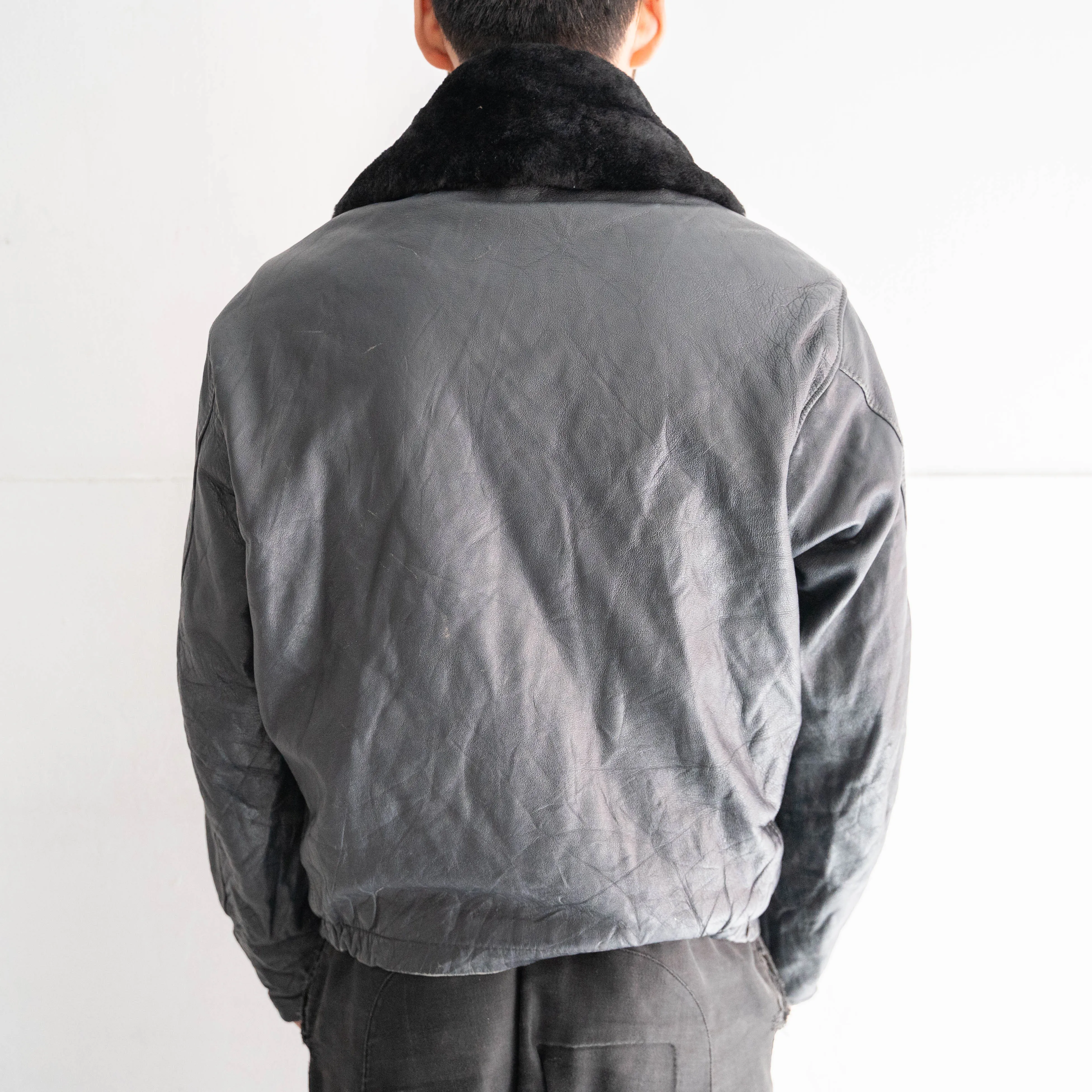 around 1970s French military pilot type leather jacket 'with fur'