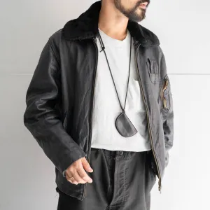 around 1970s French military pilot type leather jacket 'with fur'