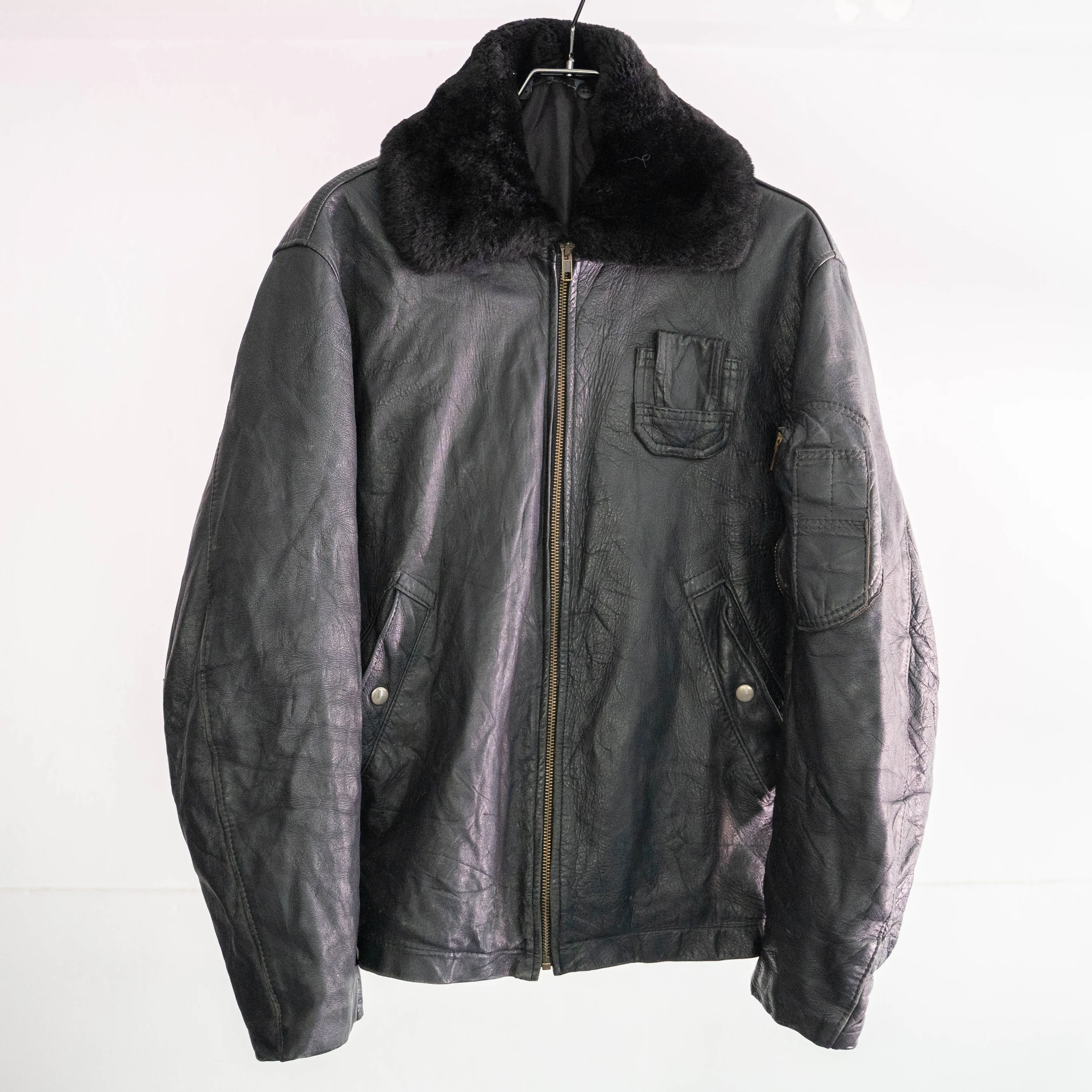 around 1970s French military pilot type leather jacket 'with fur'