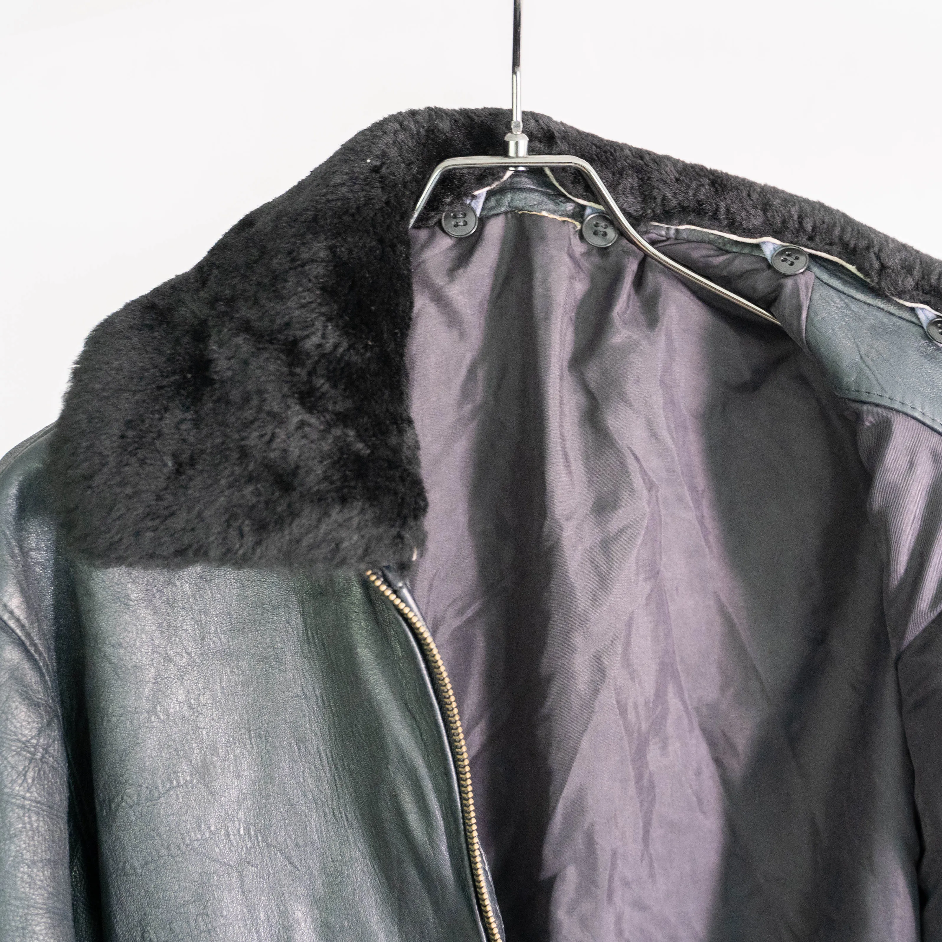 around 1970s French military pilot type leather jacket 'with fur'