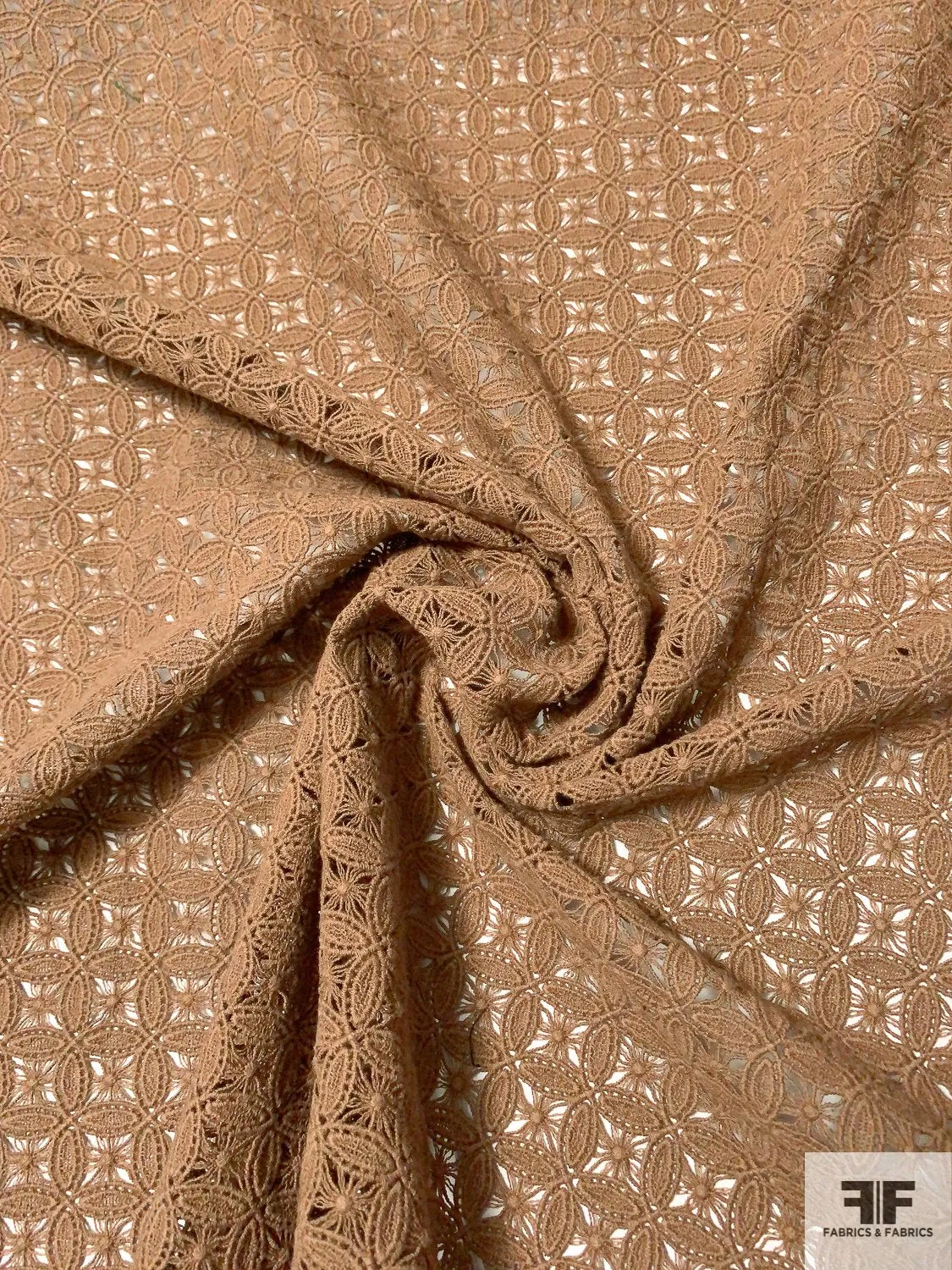 Art Deco Circles Guipure Lace - Latte Brown
