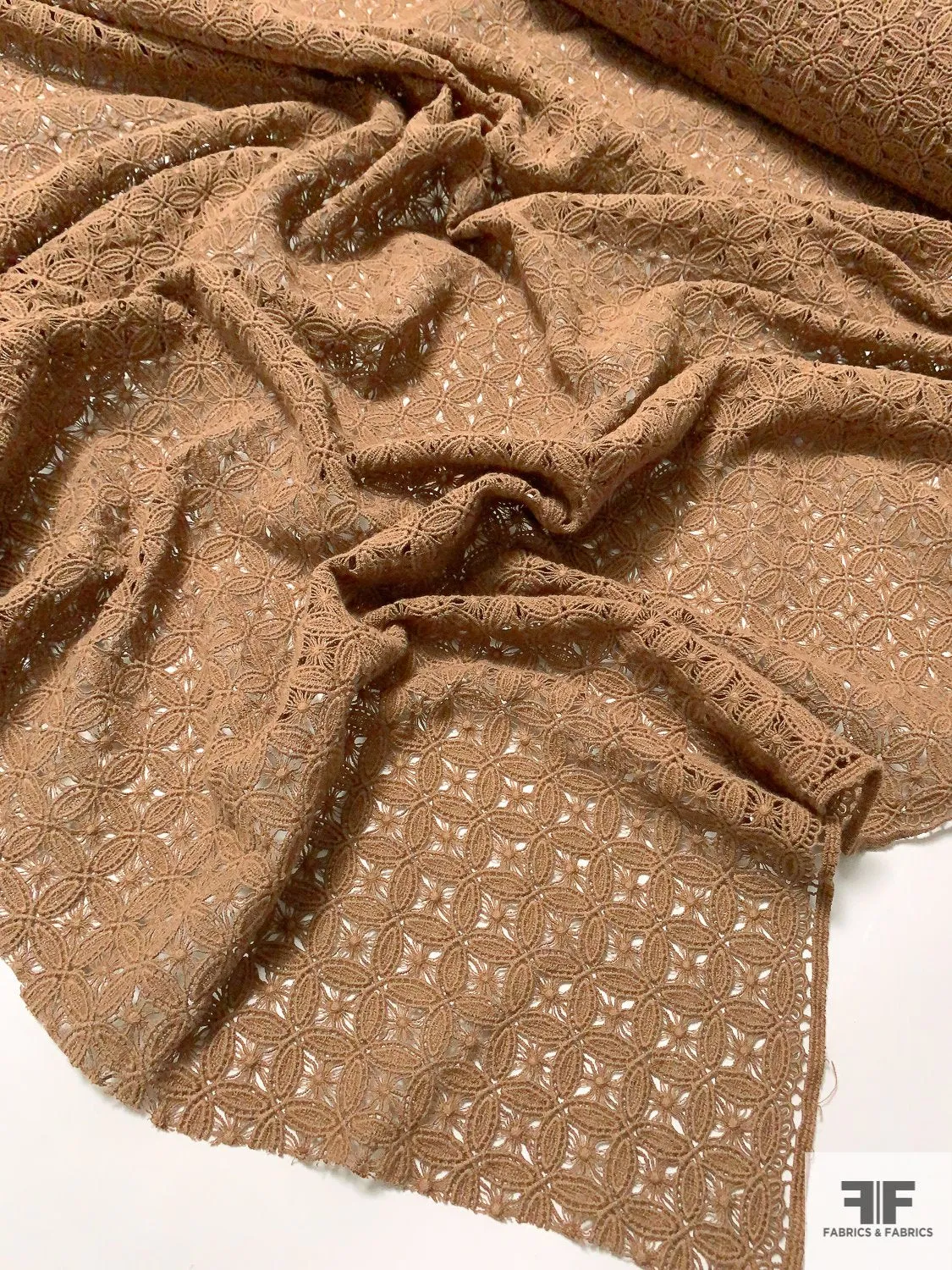 Art Deco Circles Guipure Lace - Latte Brown