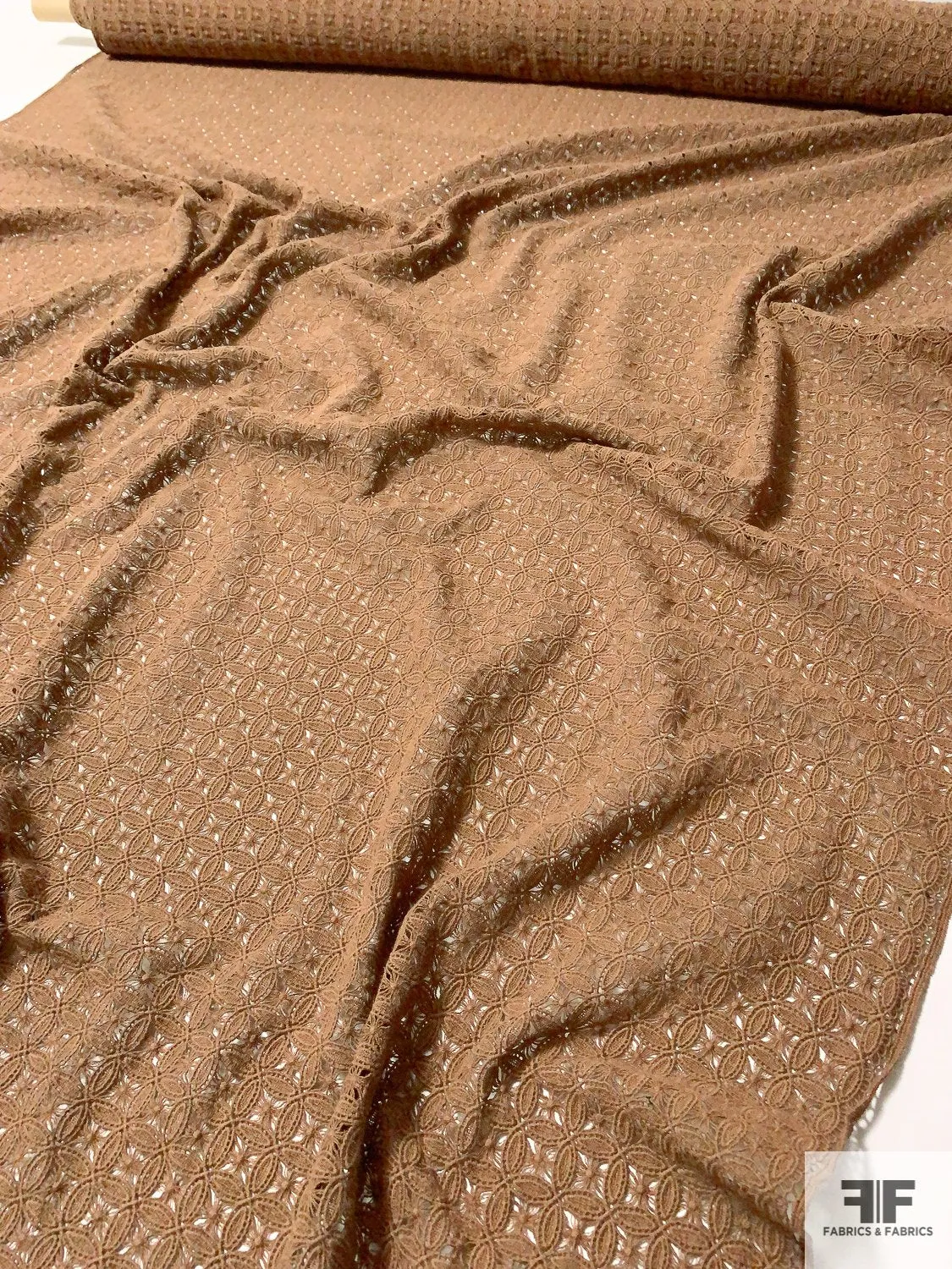 Art Deco Circles Guipure Lace - Latte Brown