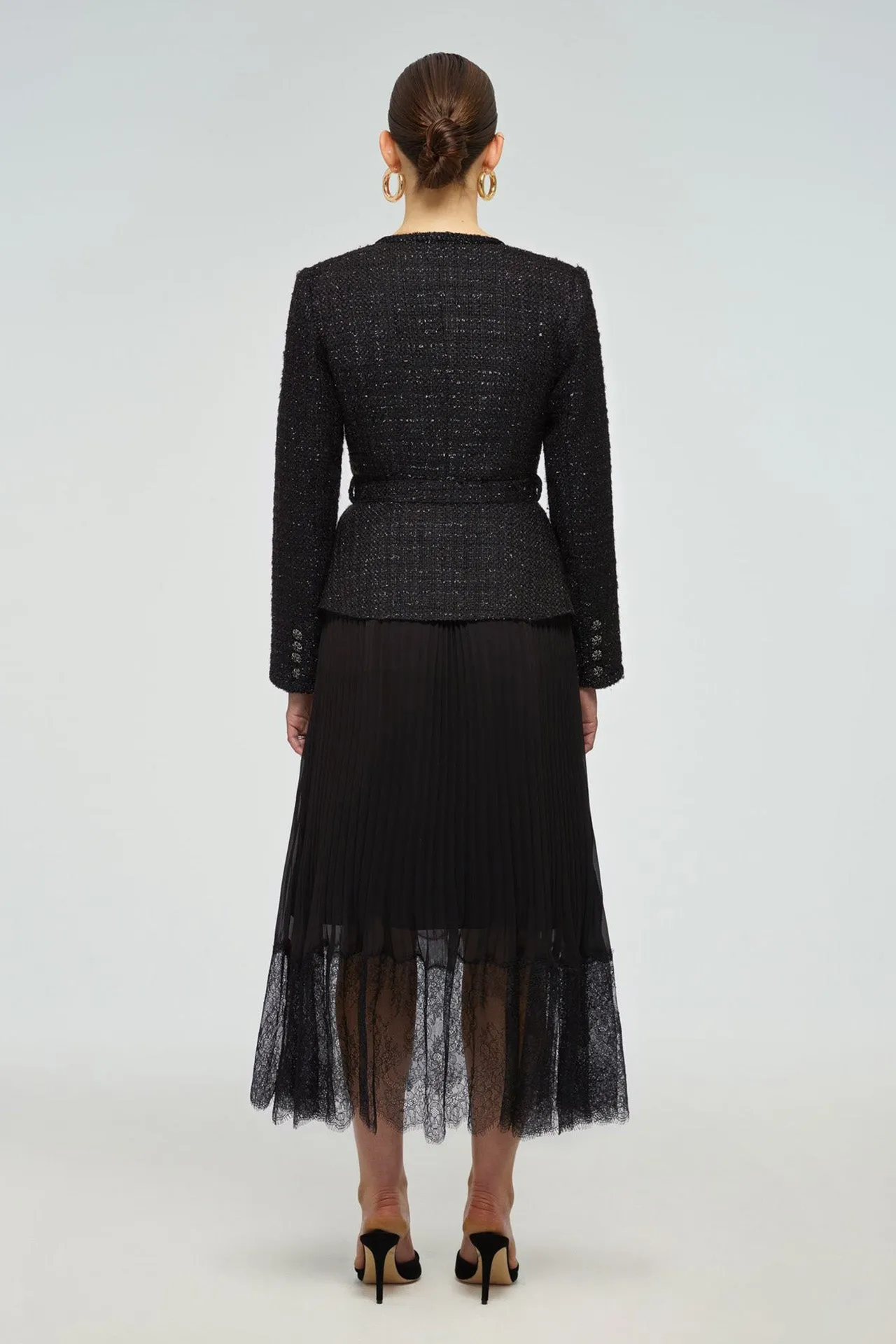 Black Metallic Bouclé Tailored Midi Dress