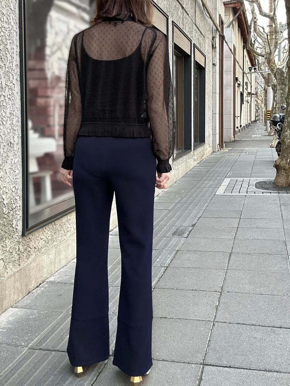 Black Seam Detail Dotted Fishnet Sheer Cardigan Sweater