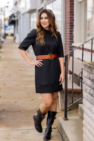 Bold Textured 3/4 Sleeve Dress