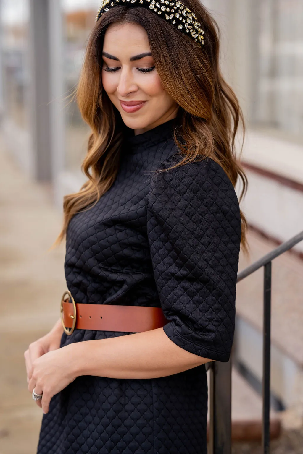 Bold Textured 3/4 Sleeve Dress