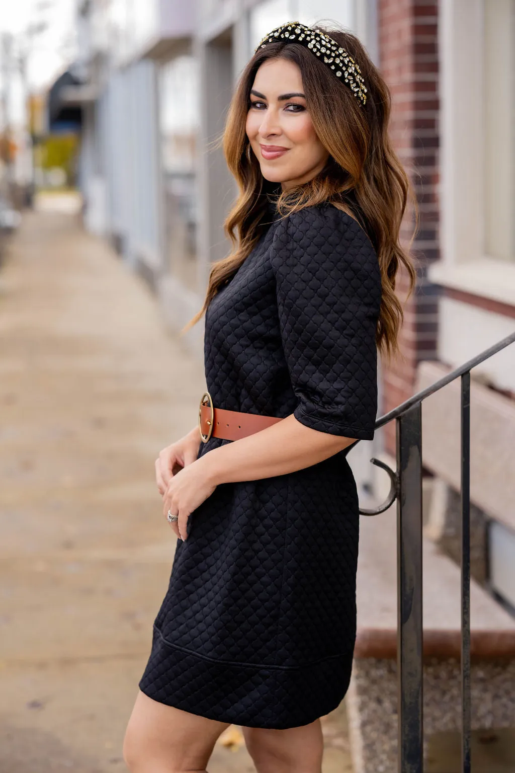Bold Textured 3/4 Sleeve Dress