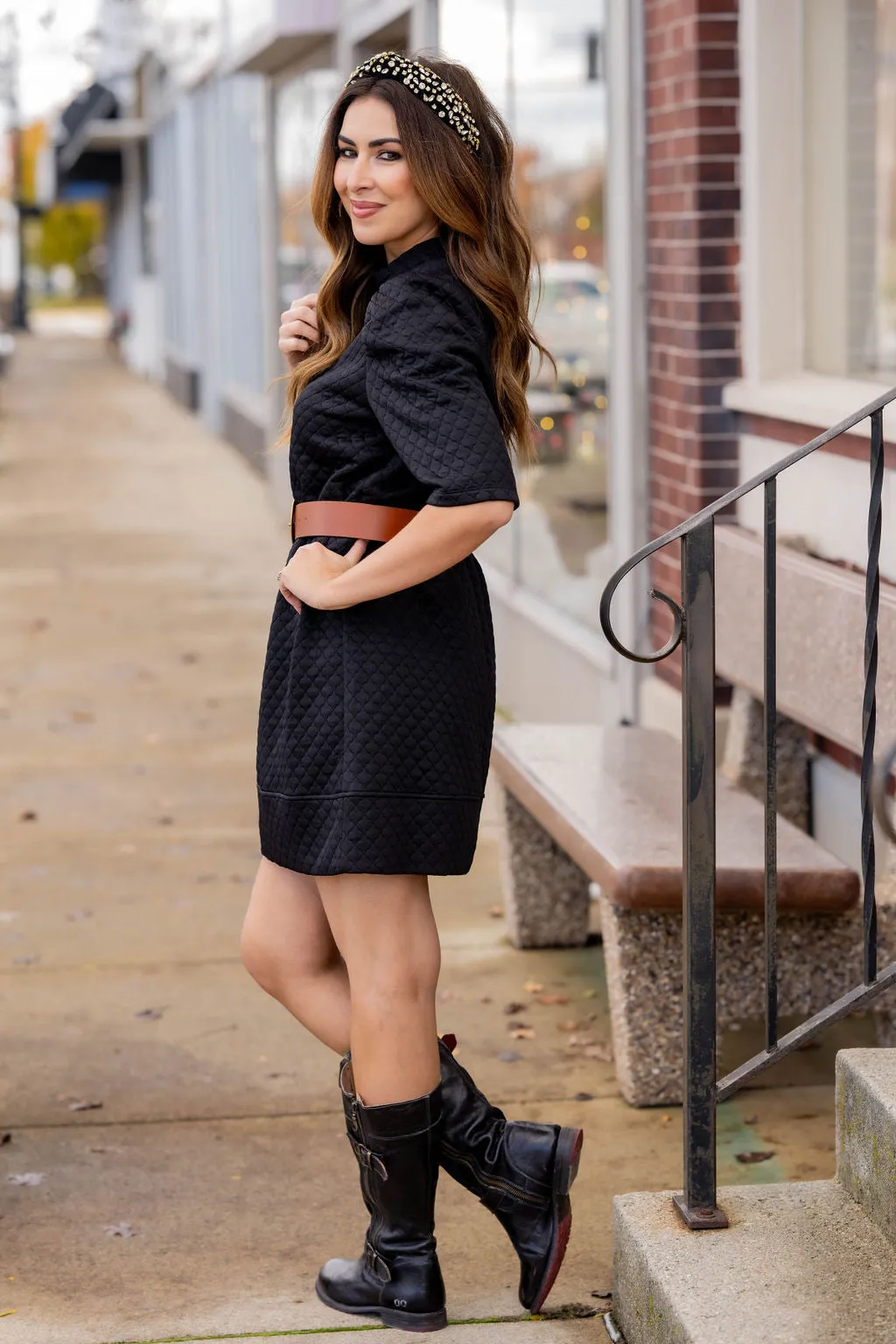 Bold Textured 3/4 Sleeve Dress