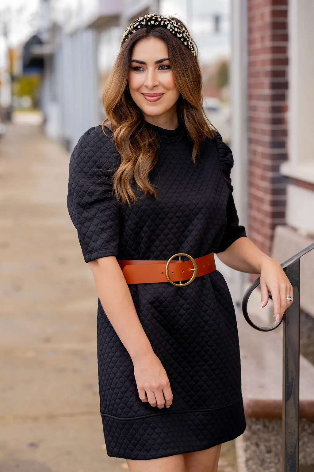 Bold Textured 3/4 Sleeve Dress