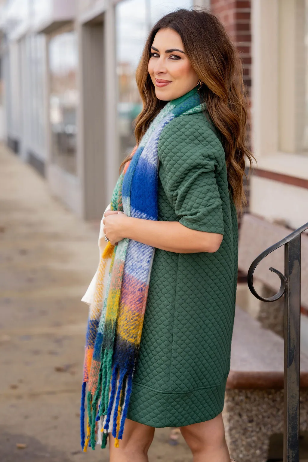 Bold Textured 3/4 Sleeve Dress