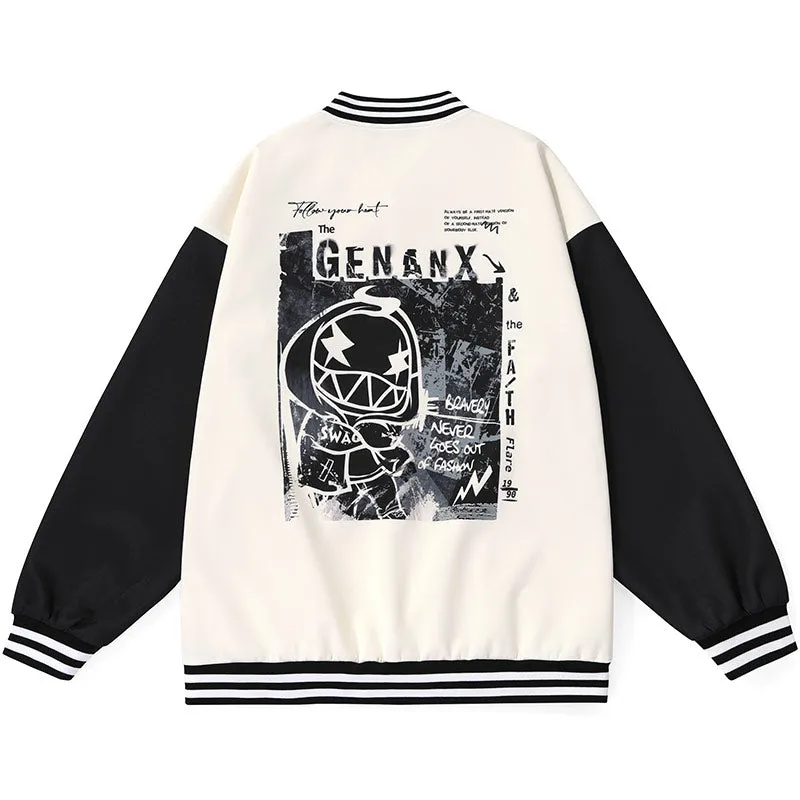 Campus Embroidered Print Color Block Couple Baseball Jersey