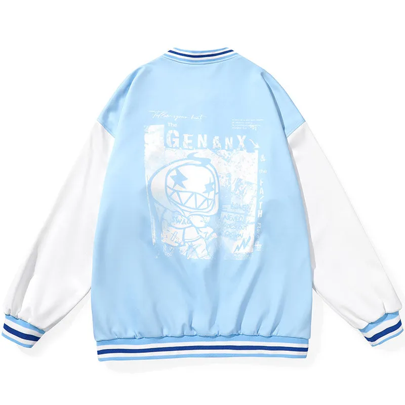 Campus Embroidered Print Color Block Couple Baseball Jersey