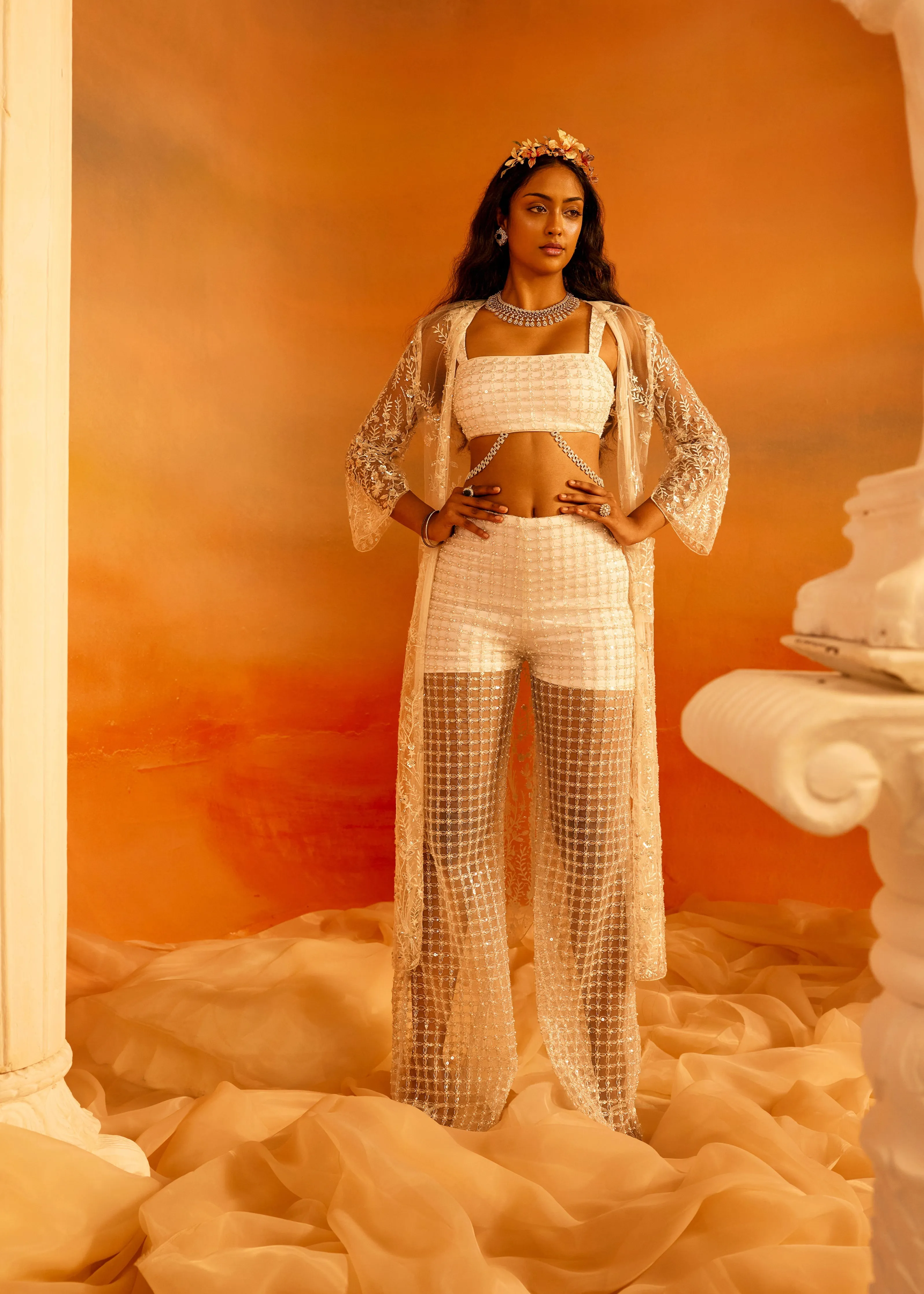 Chandni White Hand Embroidered Coord Set