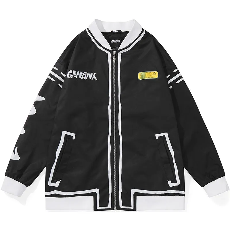 Comic Black And White Graffiti Print Baseball Couple Jacket