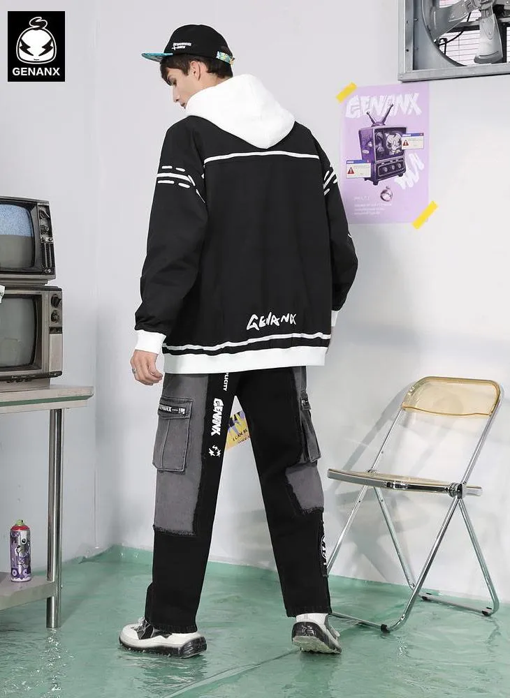 Comic Black And White Graffiti Print Baseball Couple Jacket