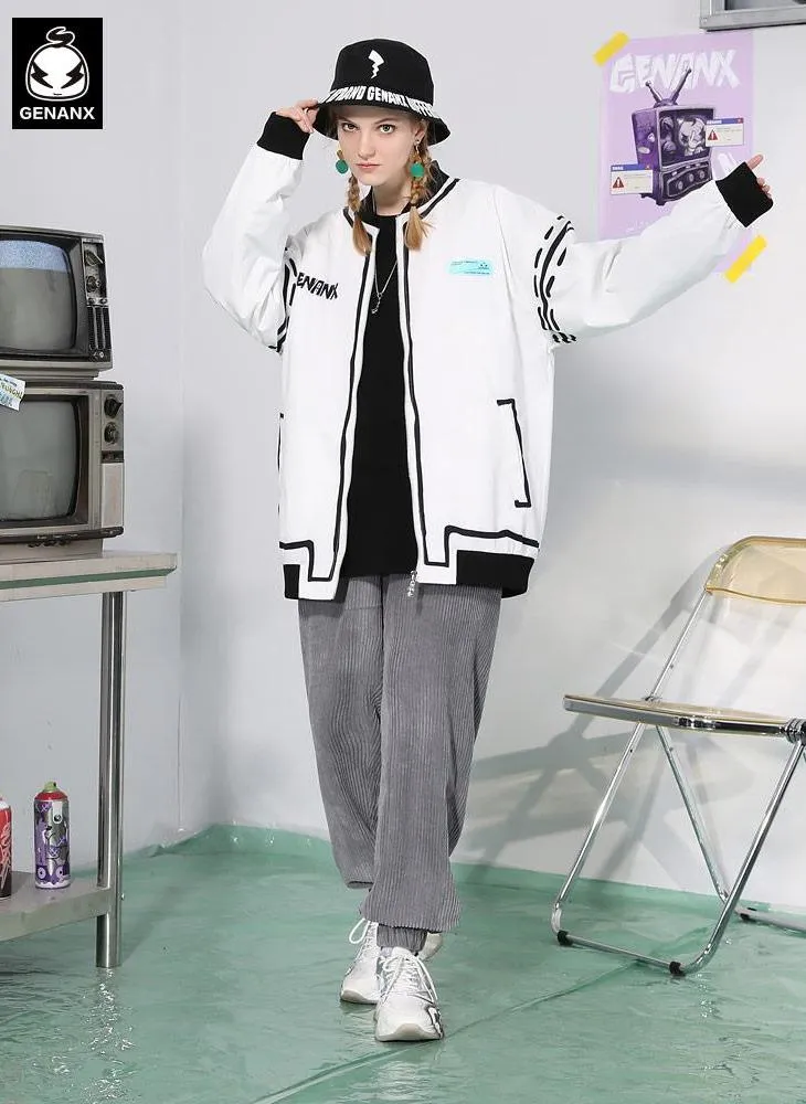 Comic Black And White Graffiti Print Baseball Couple Jacket
