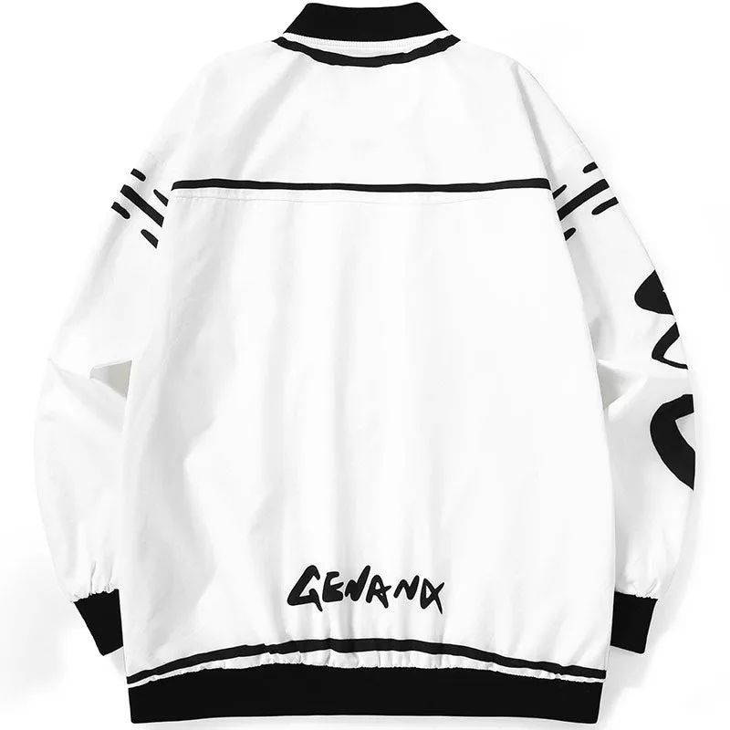 Comic Black And White Graffiti Print Baseball Couple Jacket