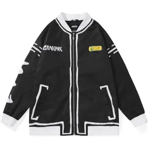 Comic Black And White Graffiti Print Baseball Couple Jacket