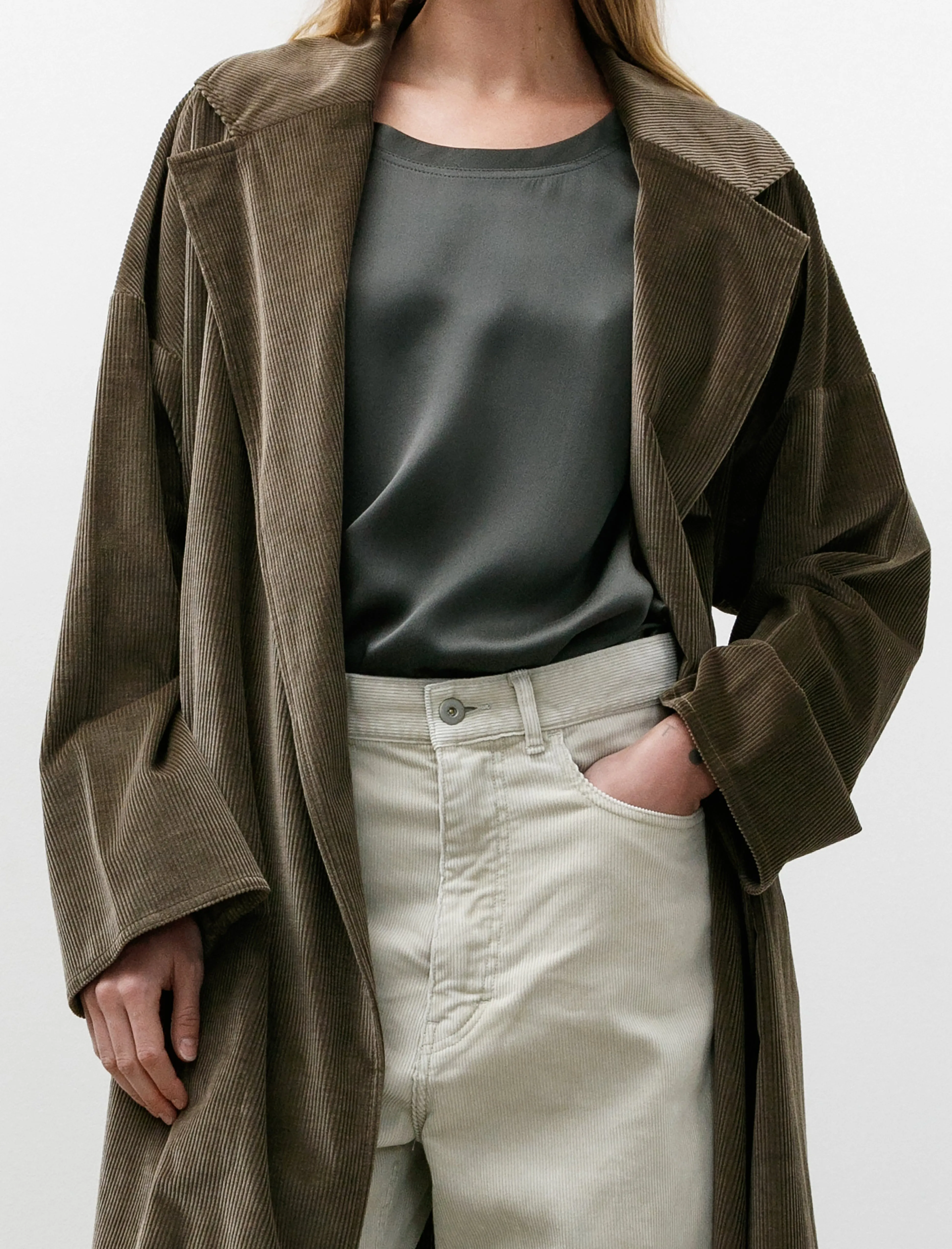 Cotton Silk Corduroy Oversized Coat Military