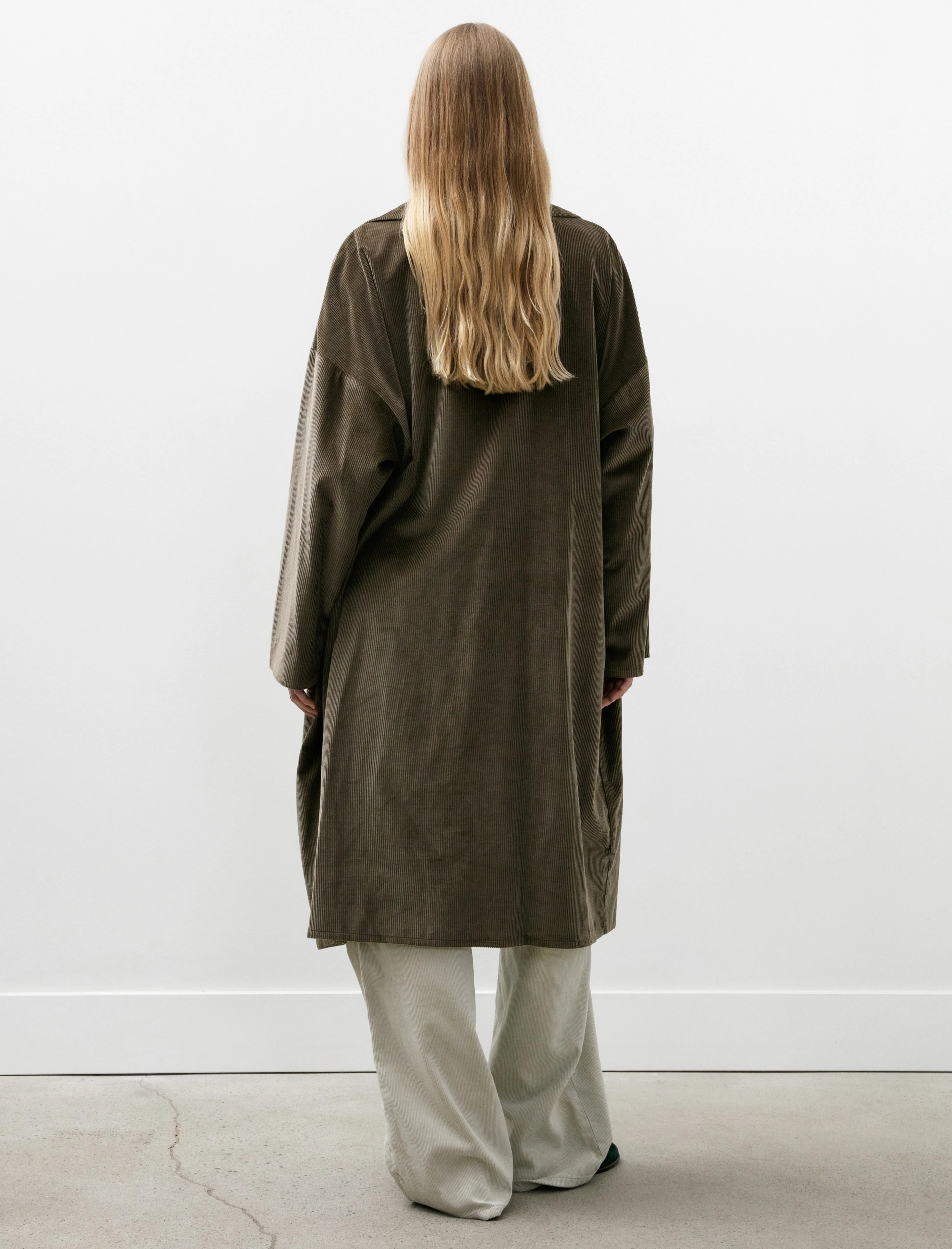 Cotton Silk Corduroy Oversized Coat Military