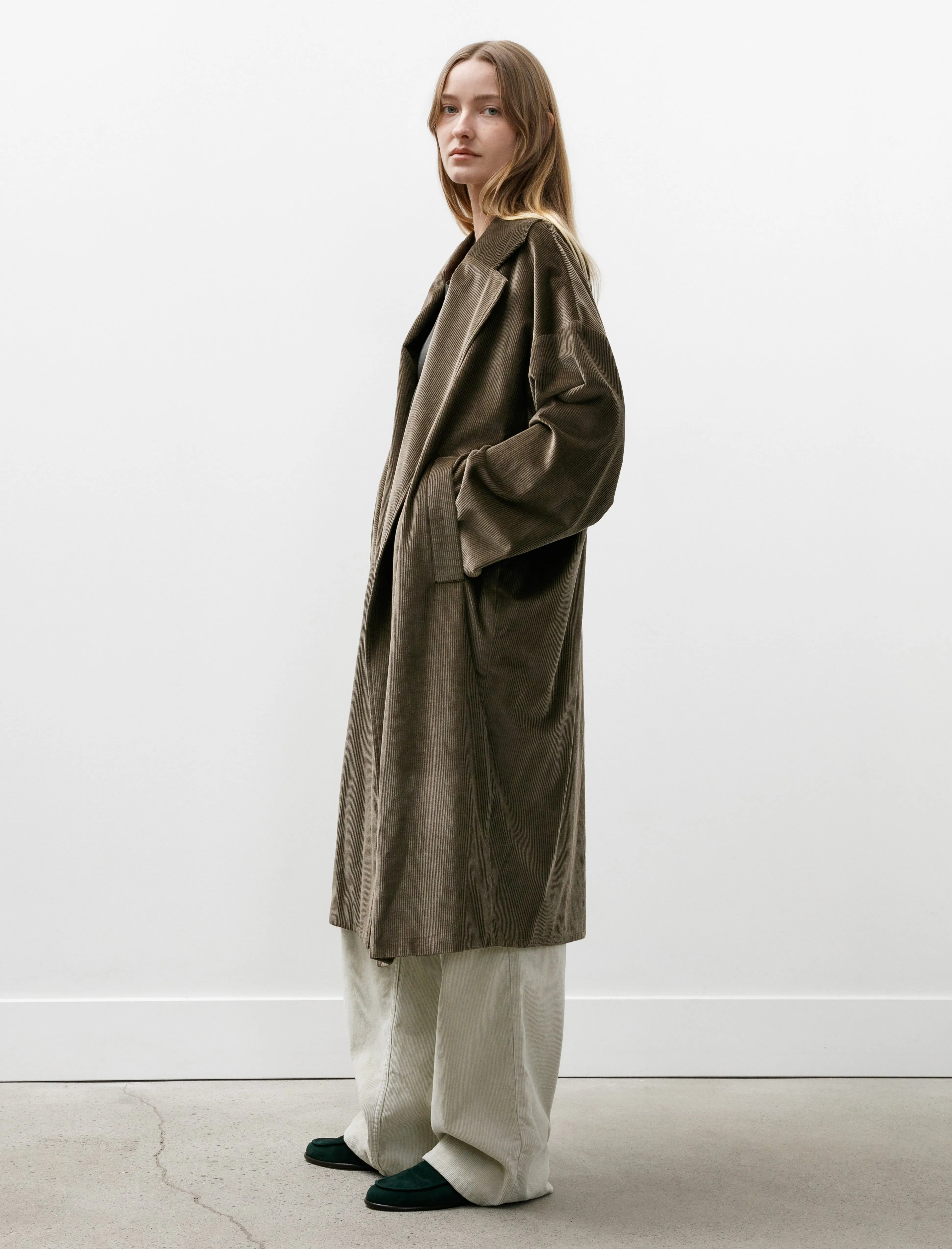 Cotton Silk Corduroy Oversized Coat Military