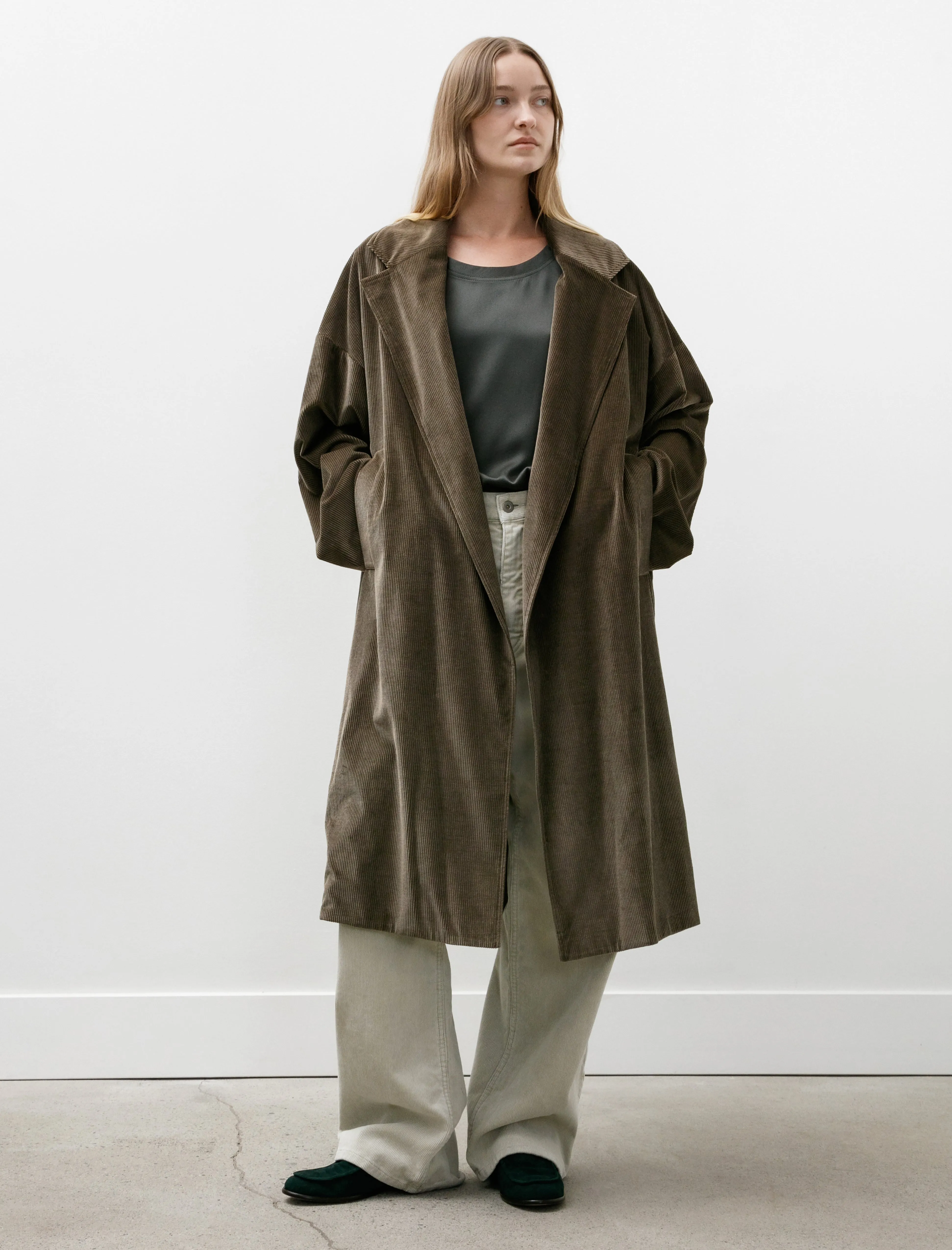 Cotton Silk Corduroy Oversized Coat Military