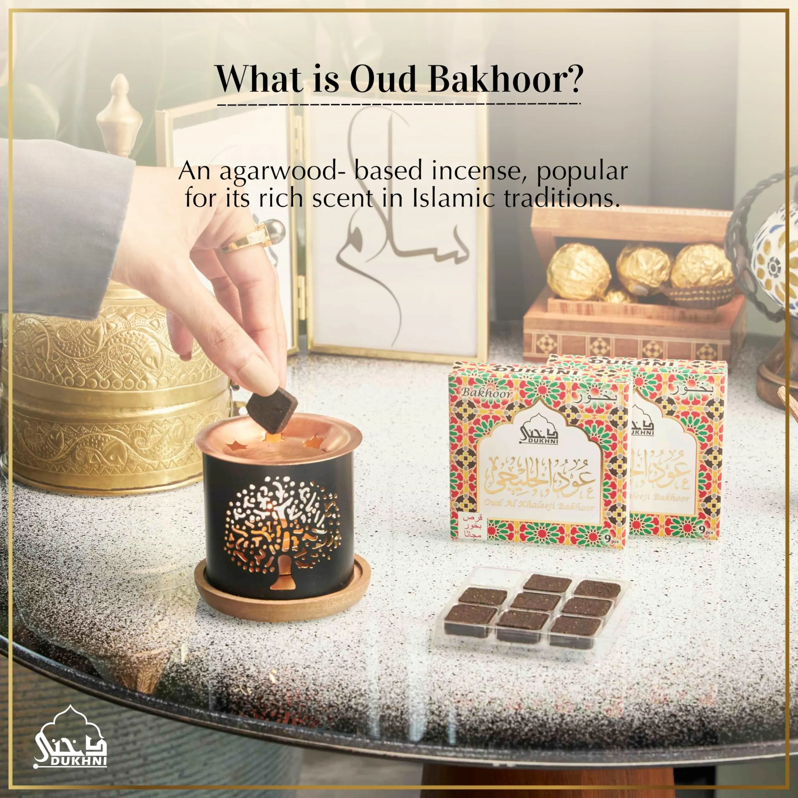 Dukhni Oud Al Khaleeji Bakhoor (Small) & Free Tree of Life Exotic Incense Burner