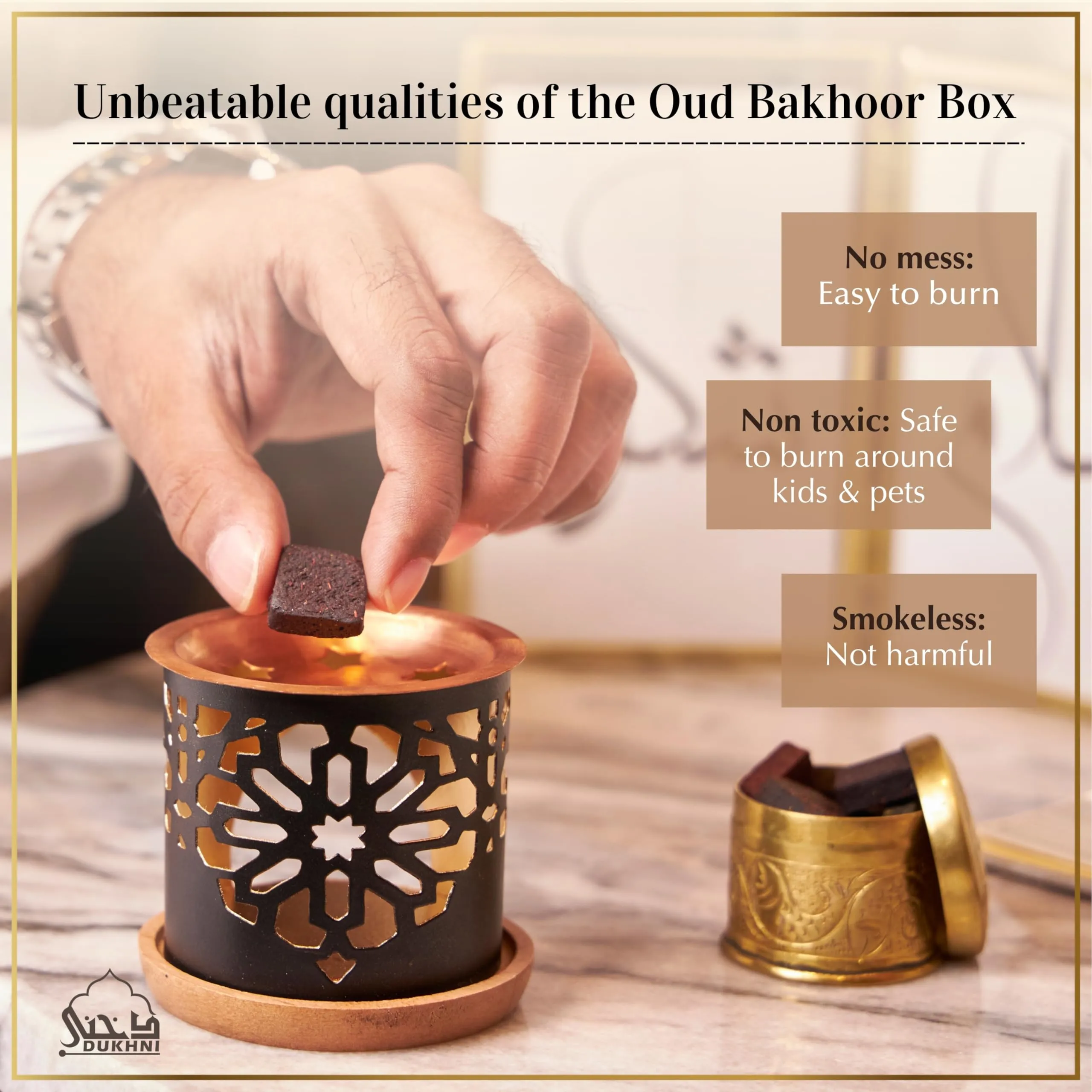 Dukhni Oud Al Khaleeji Bakhoor (Small) & Free Tree of Life Exotic Incense Burner