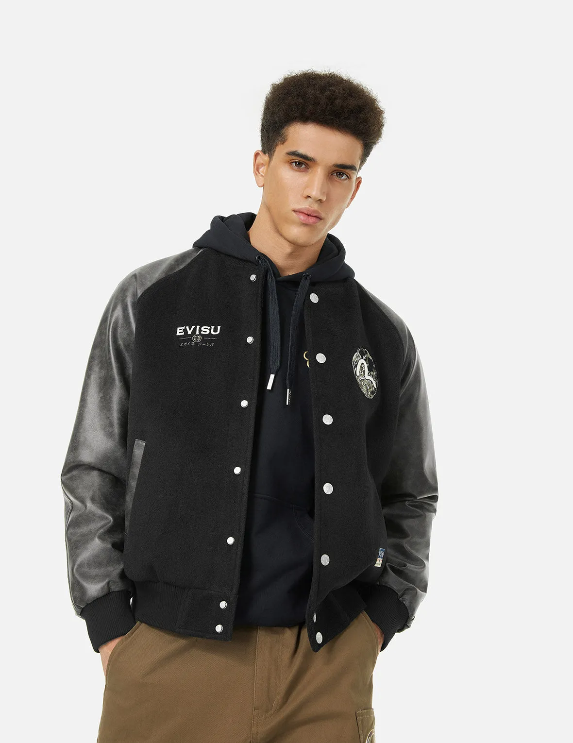 Ebisu and Seagull Embroidery Relax Fit Padded Varsity Jacket