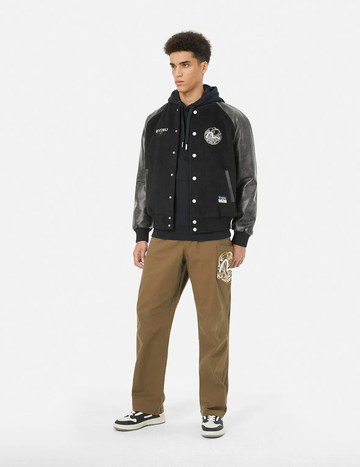 Ebisu and Seagull Embroidery Relax Fit Padded Varsity Jacket