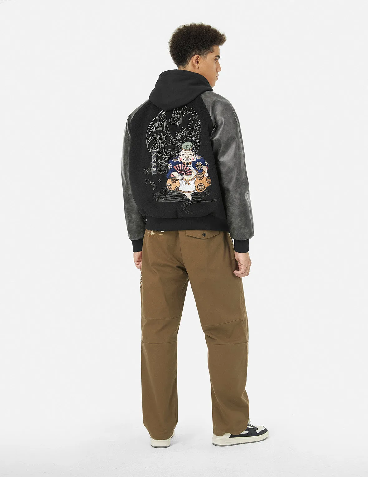 Ebisu and Seagull Embroidery Relax Fit Padded Varsity Jacket