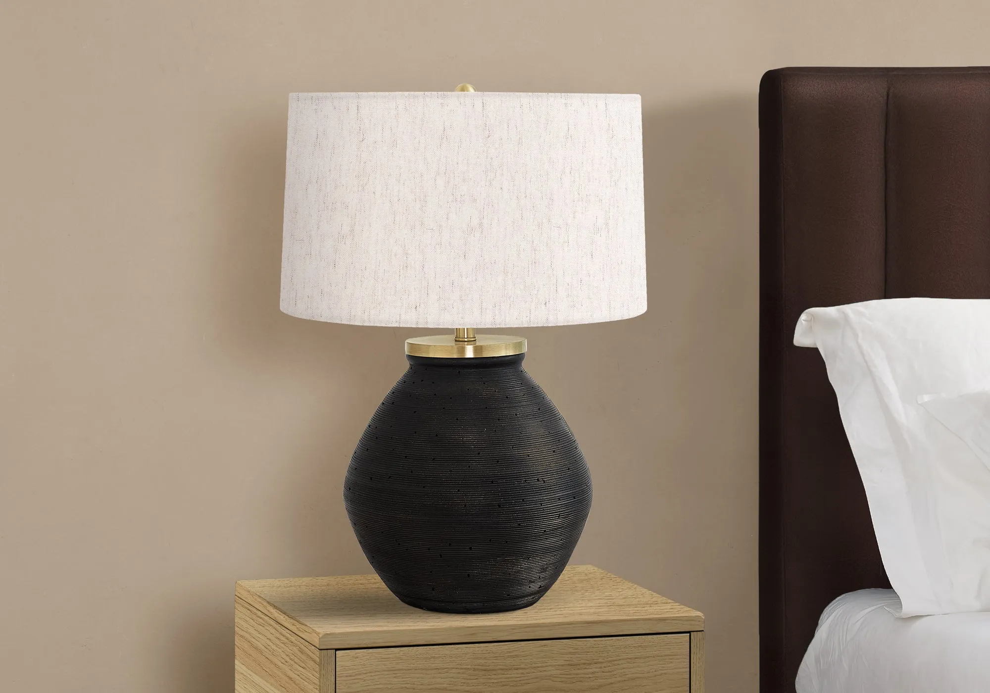 Eclipse Glow - 25"H Black Concrete Table Lamp with Ivory / Cream Contemporary Shade