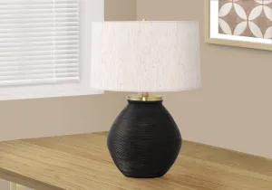 Eclipse Glow - 25"H Black Concrete Table Lamp with Ivory / Cream Contemporary Shade