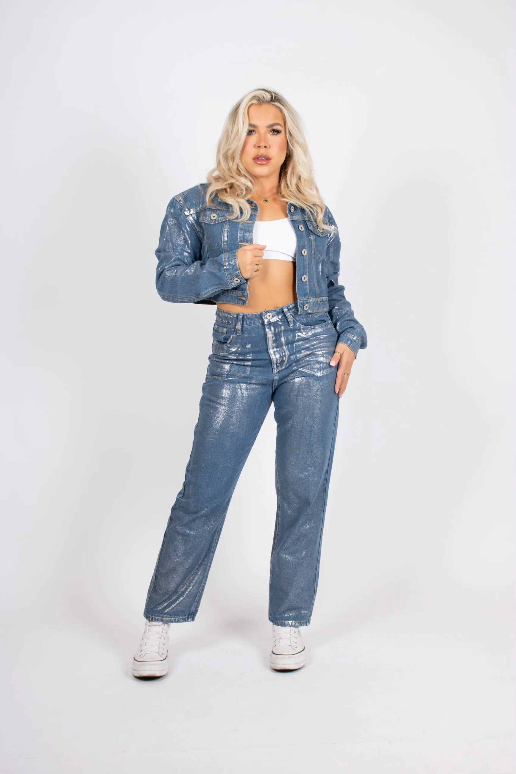 FAE Silver Metallic Straight Leg Jeans