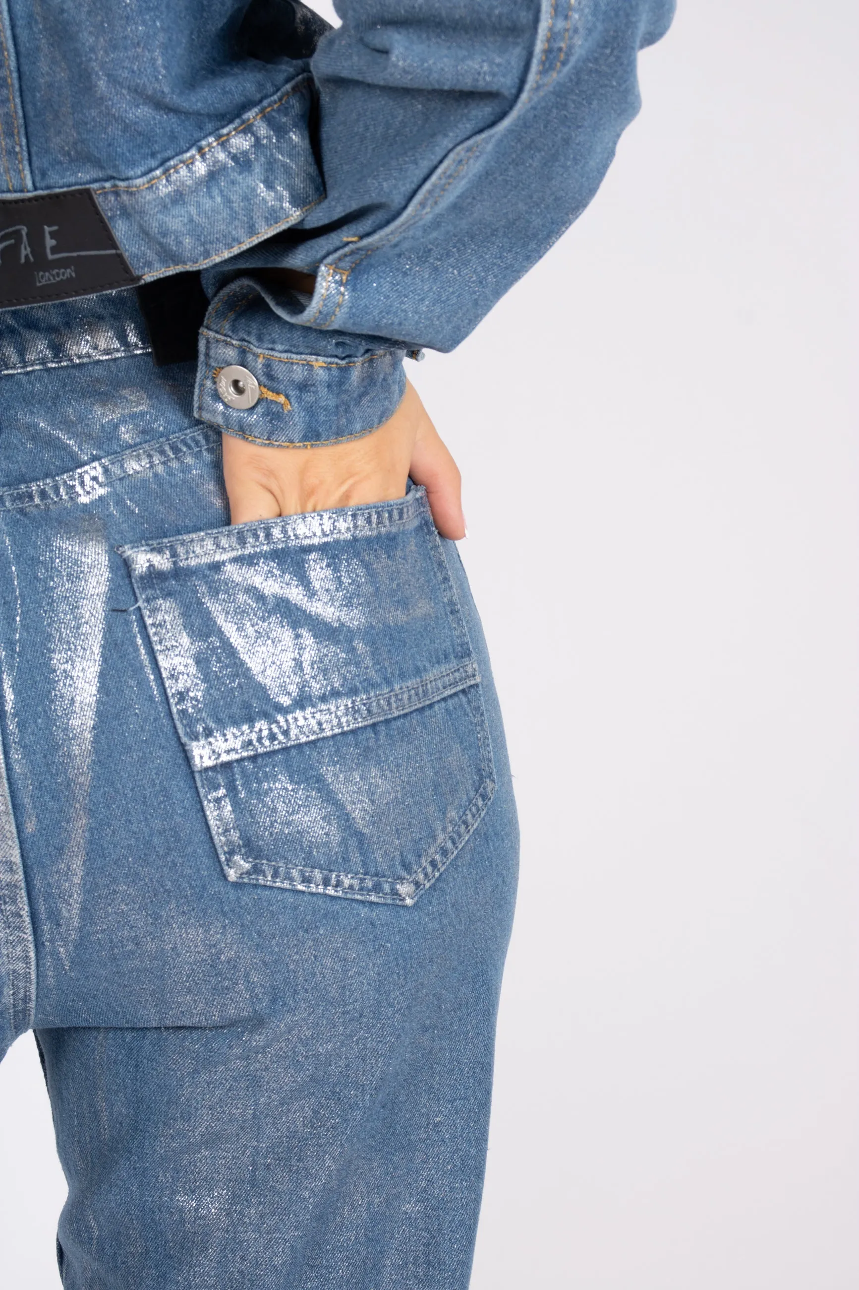 FAE Silver Metallic Straight Leg Jeans